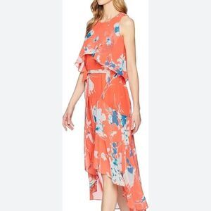 Sangria Coral Floral Maxi Dress Size 8 NWT
